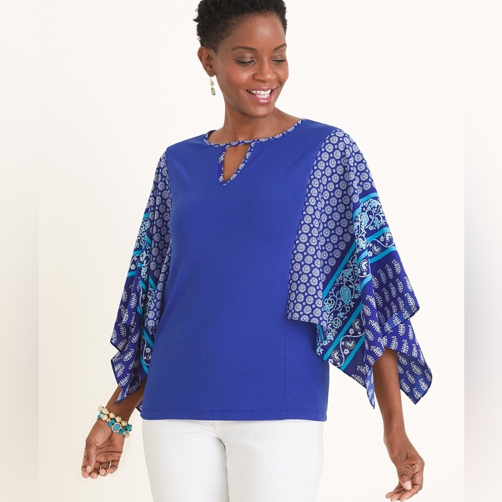 Blue Long Sleeve Kimono Top Spandex Woven Chicos - Size 3 XL -
